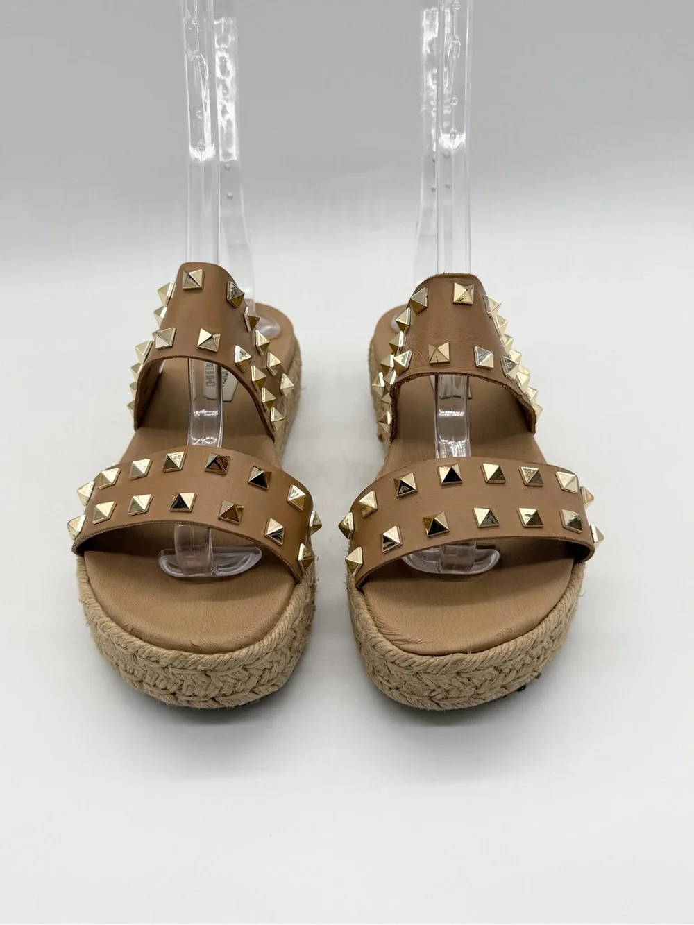 Steve Madden Jaime Studded Platform Espadrille Leather Strappy Sandals Tan Sz 6